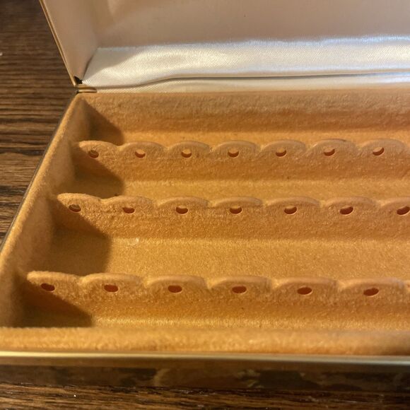 Vintage Mele Jewelry Box Clamshell Travel Ring Earring Case Tortoise Shell Gold - Picture 2 of 8